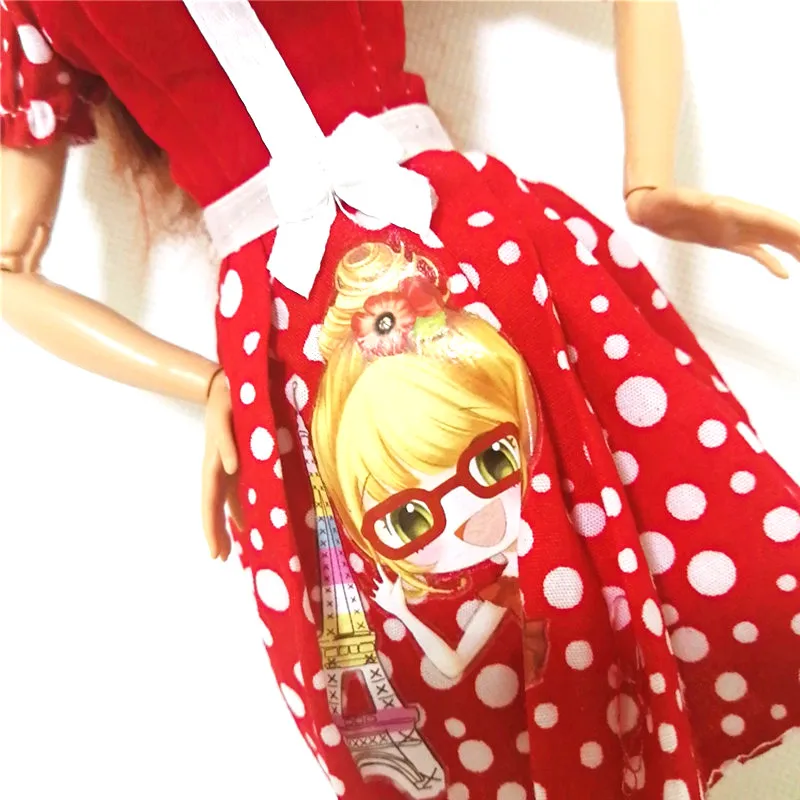 

Handmade Outfit Set Clothes for Barbie BJD Doll Cute Red Dress Accessories Play House Dressing Up Kids Toys