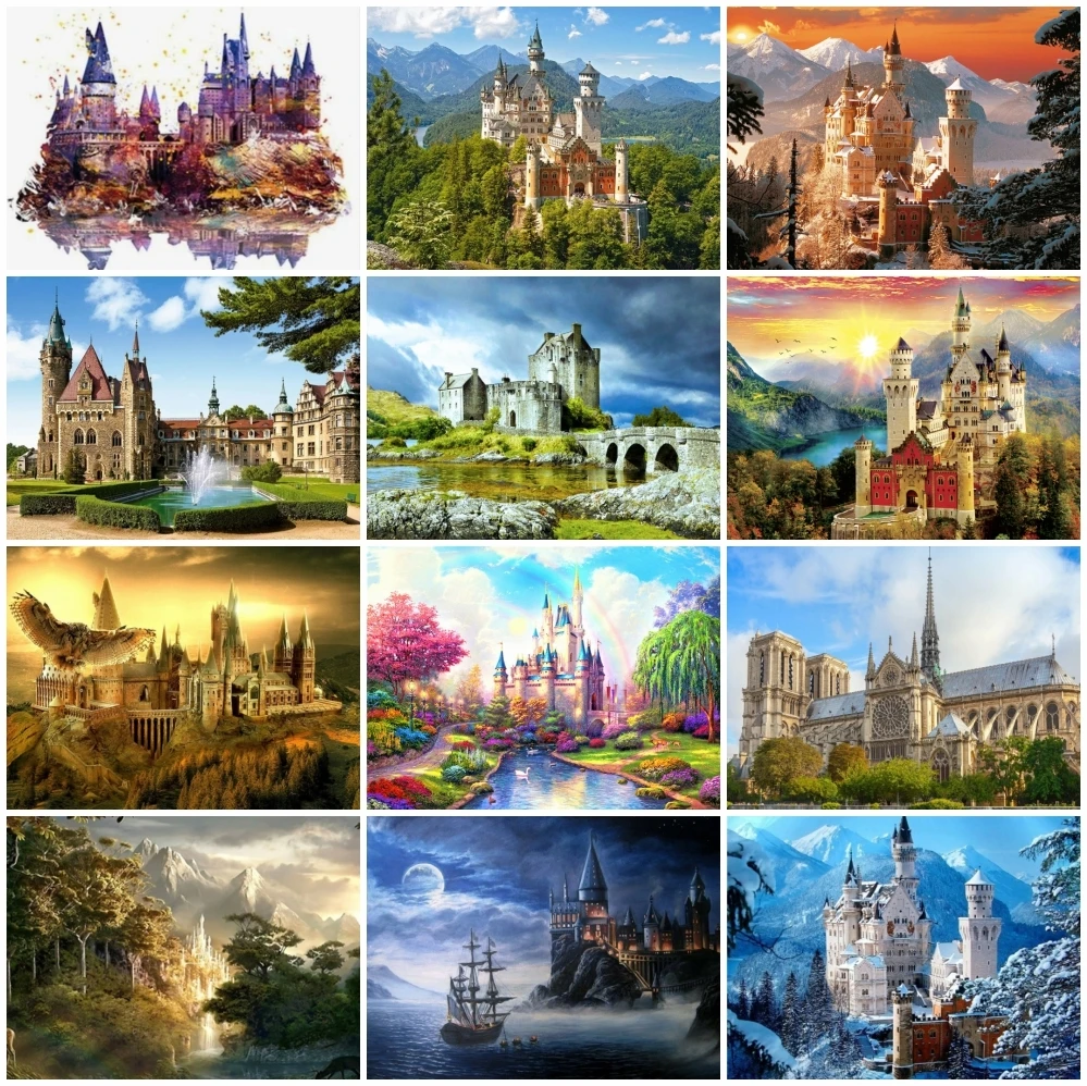 

AZQSD Full Kits Diamond Painting Church Handmade Gift Diamond Embroidery Landscape Mosaic Home Decor Picture Of Rhinestones