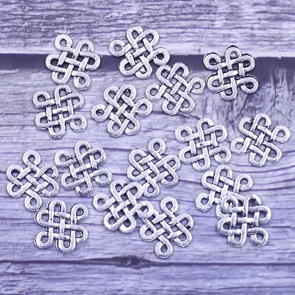 

20Pcs Connectors Chinese Knot Metal Silver Tone Hollow For Charms Bracelets Jewelry DIY Accessories 17x14mm