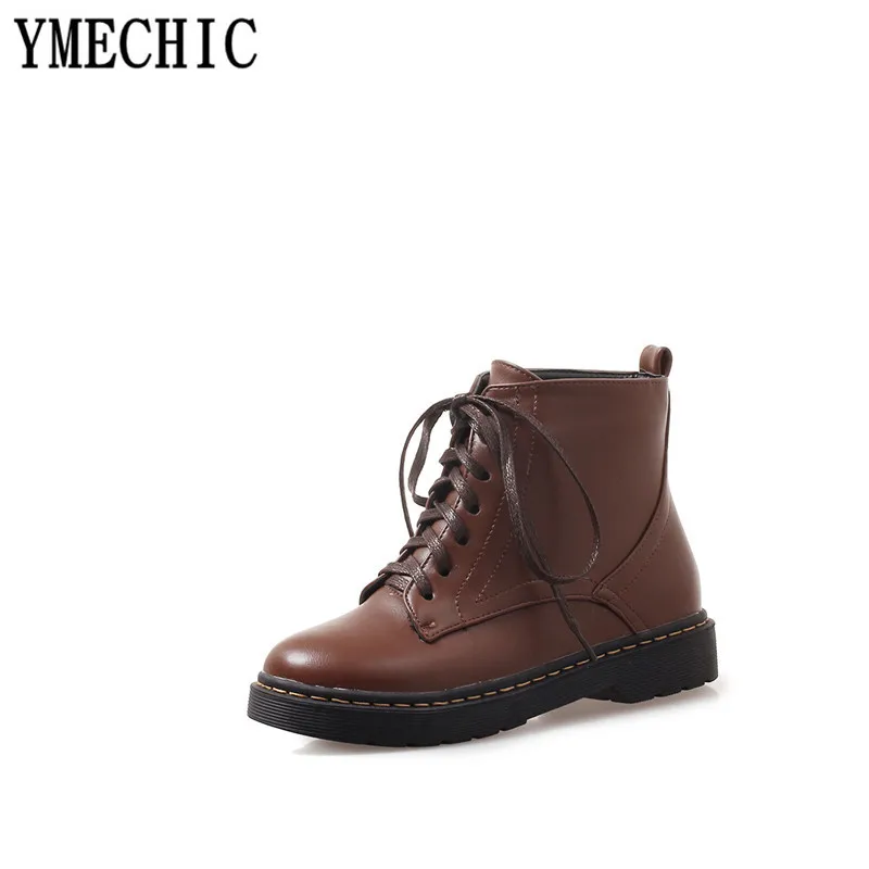 Ladys Concise Lace Up Brown Black Military Combat Boots Low Heel Platform Womens Ankle Short Boot Casual Shoes Plus Size | Обувь