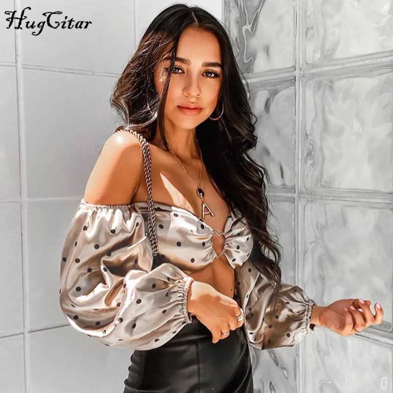 Женский укороченный топ Hugcitar Клубные Топы с длинным рукавом и вырезом лодочкой