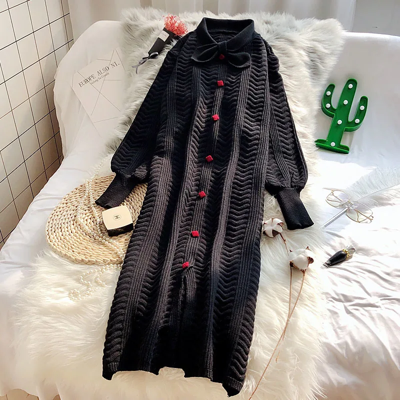 Платье Женская зимняя одежда 2019 корейское вязаное Модное Длинное платье