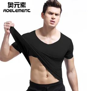 Summer men v neck pure color undershirts tight render unlined upper garment cultivate morality non trace underwear modal shirt
