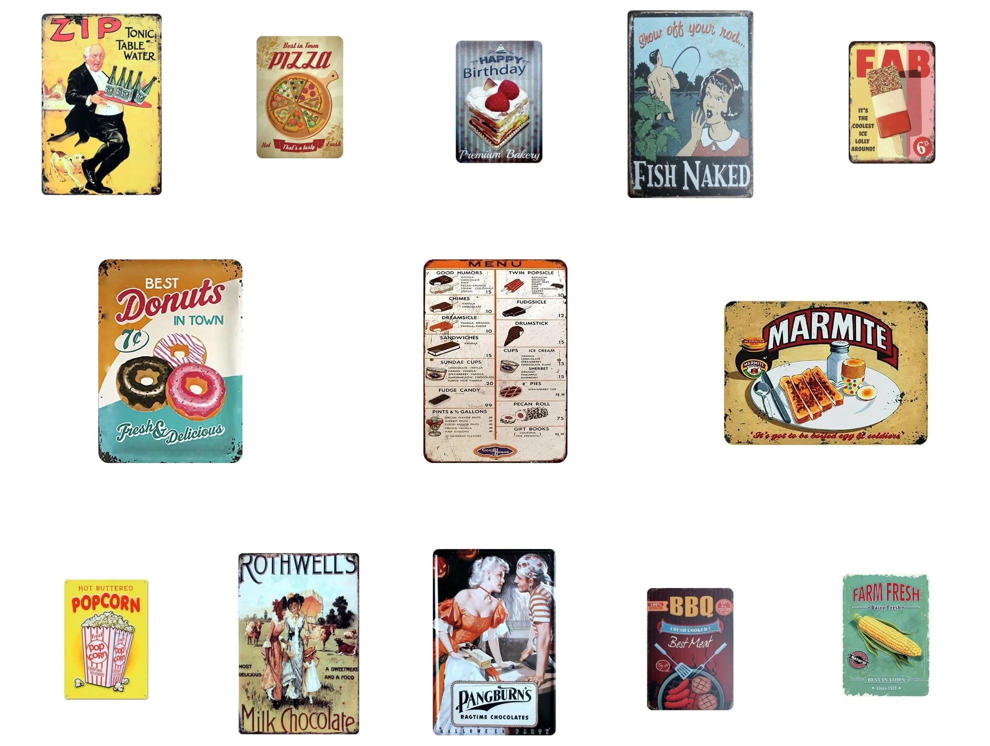 

Bullfighting/Pizza/Ice Cake/Dim Sum Food Poster Shabby Chic Tinplate Metal Painting Iron Art Wall Stickers Kitchen Decoration