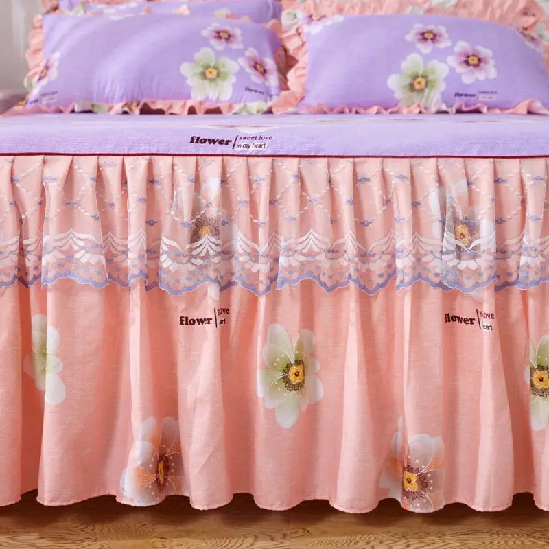 Fashion Simple Lace Bedspread Soft Sanding Bed Skirt Queen Twin King Size Fitted Sheet Double Layer Ruffle | Дом и сад