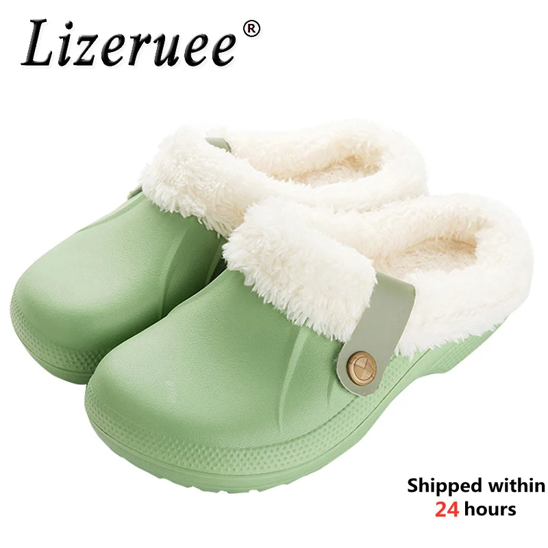 Lizeruee/зимние тапочки Домашняя мягкая обувь Повседневные Крокус сабо с меховой