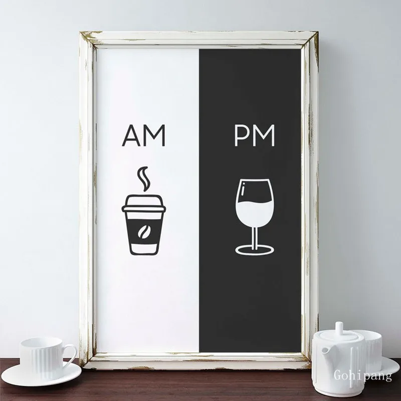 Am Coffee PM винный знак с рисунком рандомный домашний Настенный декор кофе и вино
