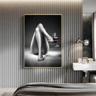 Картина на холсте Обнаженная женщина Винные бокалы черная белая сексуальная фотография стена Современные картины для гостиной домашний декор