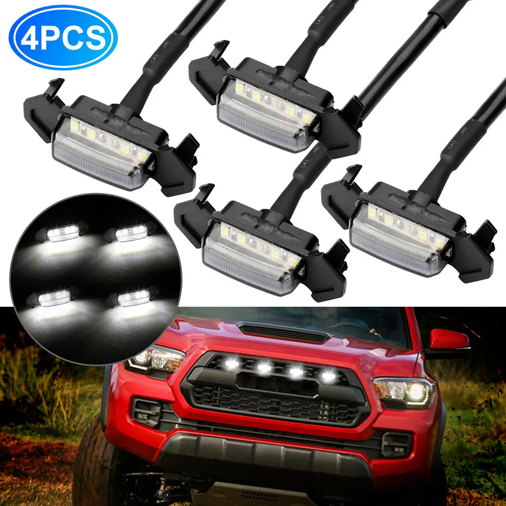 

4pcs Car Front Grill Lights Kit For Toyota Tacoma 2016-up Raptor Style White LED Lamps Harness Cable 12-24V DC