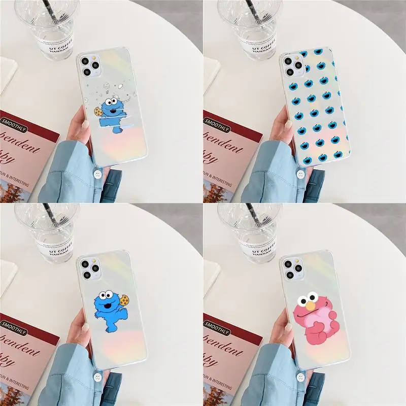 

Cartoon Sesame Cookie Monster PhoneCase Laser Transparent for iPhone 11 12 pro mini 7 8 Plus X XS Max HUAWEI MATE 30 40 Soft TPU