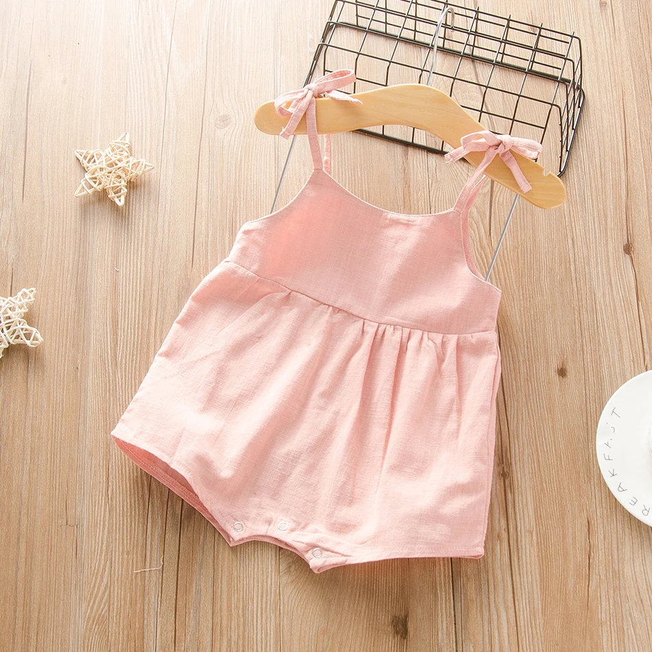 2021 Brand Summer Newborn Baby Girls Rompers Solid Sleeveless Belt Jumpsuits Rompers Outfits Kids Cotton Infant Clothing 0-24M newborn baby sling rompers summer thin soft cotton friut clothes infant jumpsuits sleeveless boys girls clothing