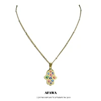 colorful hamsa hand turkey eyes islam stainless steel necklaces chain women gold color necklace muslim jewelry acier n5237s01