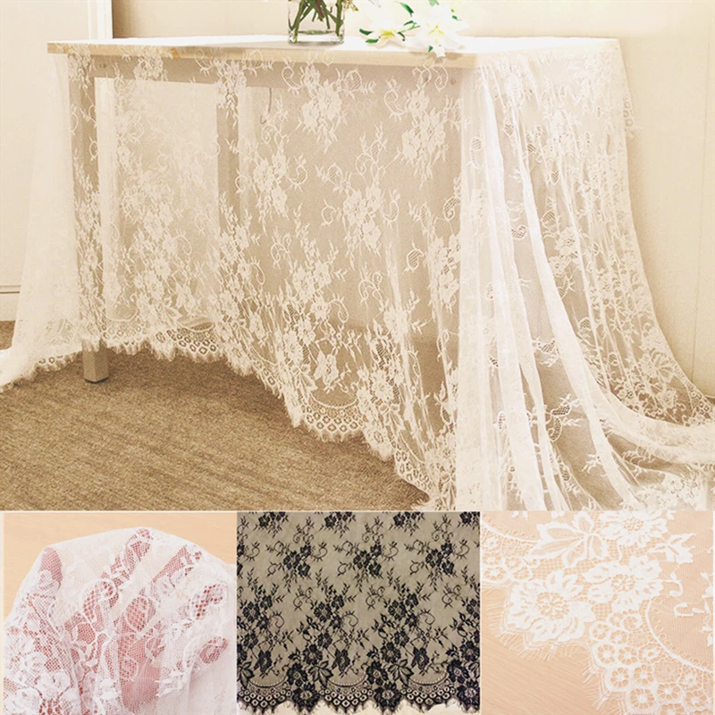 150cm*300cm French retro lace fabric white hollow mesh embroidery wedding dress accessories tablecloth curtain | Дом и сад