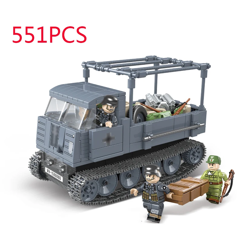 WW2 военный немецкий Полугусеничный автомобиль ROS/03 строительные блоки WW2 армейский солдат грузовик оружие аксессуар Кирпичи игрушки для детей