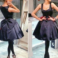 2021 little black satin short homecoming dresses with big bow zipper back graduation gowns dress vestidos de fiesta