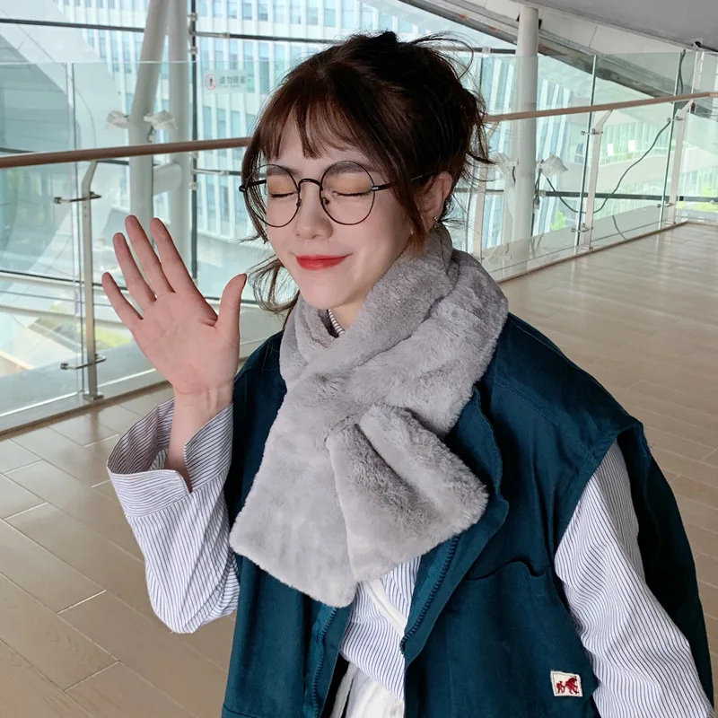 Женский зимний шарф из искусственного кроличьего меха белый серый красный