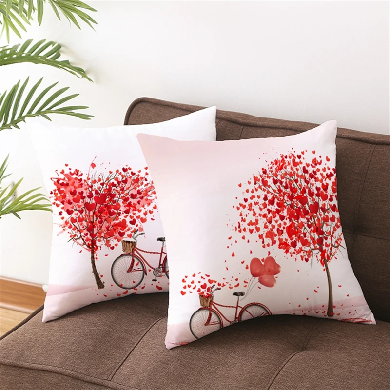 

Valentine's Day Pillow Case Polyester Peach Skin Printed Velvet Hold Pillowcases Sofa Throw Cushion Pillowslip Home Decoration