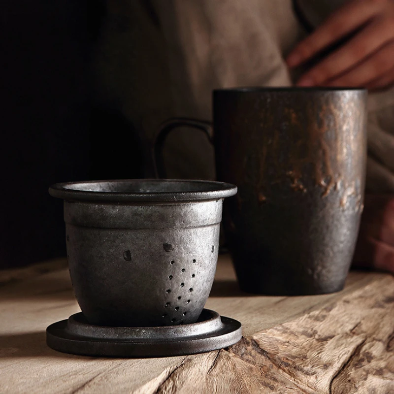 Класс кружка японского Винтаж Керамика Позолоченные застекленные деревянные