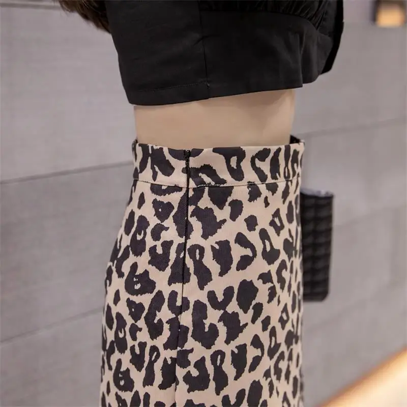 

Spring Fall High Waist All-match Bag Hip Leopard Print Skirt Anti-failure A-line Short Skirt Female Tide Leopard Print Skirt