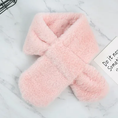 pink Милый зимний детский шарф с искусственным кроличьим мехом на воротнике, роскошные брендовые шарфы для девочек, мягкий шейный платок, теплый плотный кроличий мех - Цвет: pink