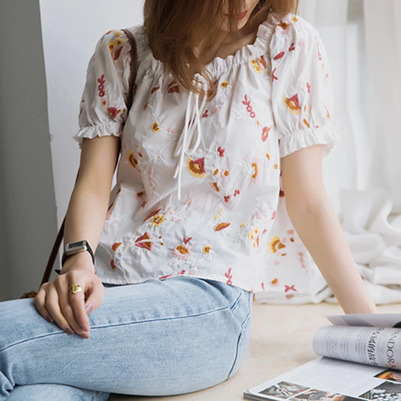 Женская рубашка весна-лето 2020 новый романтичный хлопковый топ с вышивкой без