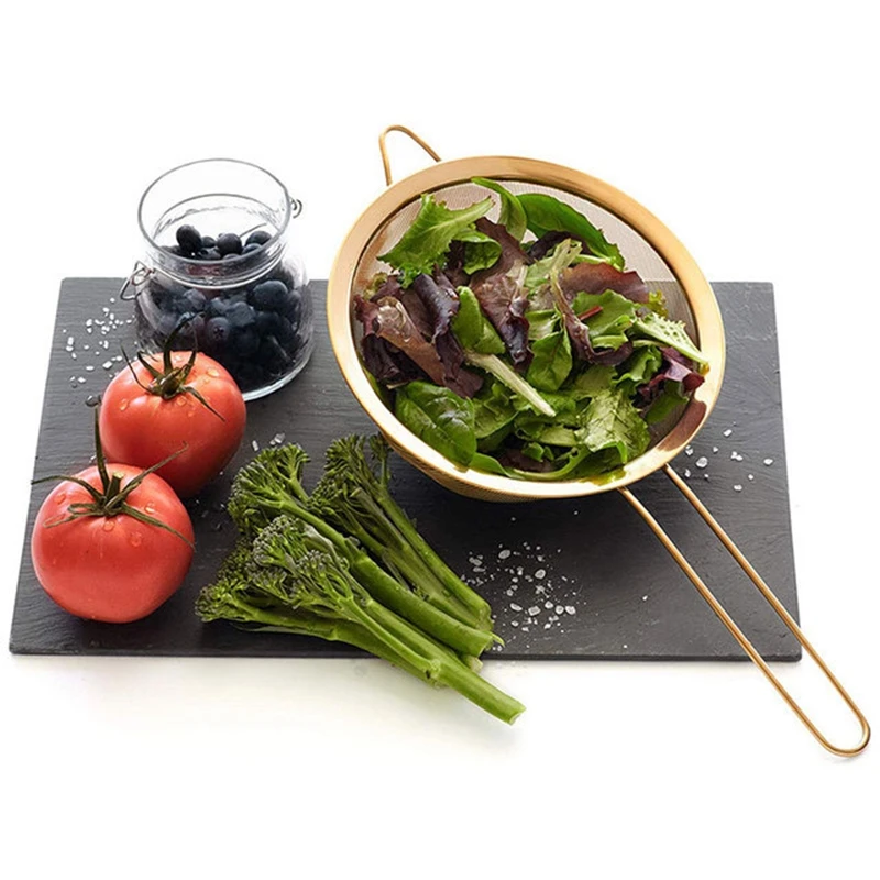 

3 Pcs Stainless Steel Fine Mesh Oil Strainer Flour Sifter Flour Coffee Mesh Filter Baking Tools Kitchen Bakware,Golden