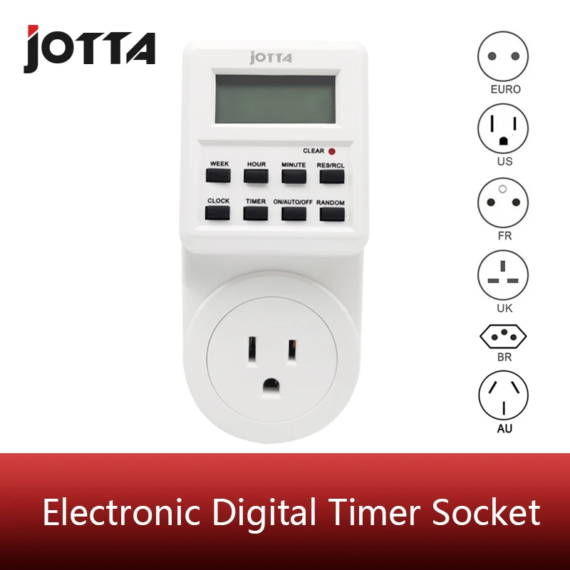 

Electronic Digital Timer Switch Socket 24 Hour Cyclic EU UK AU US BR FR Plug Kitchen Timer Outlet Programmable Timing Socket