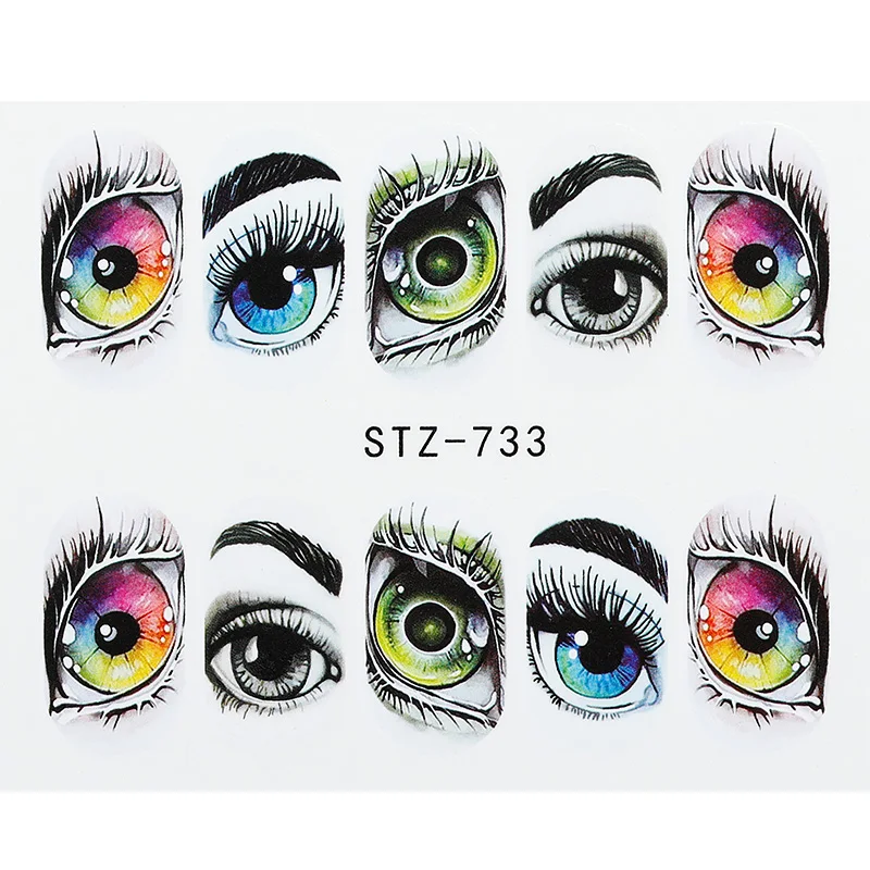 9pcs Suit Skeleton Nail Sticker Water Self-Adhesive Halloween Slider Tattoo Big Eyes Scary DIY Stickers Decoration | Красота и