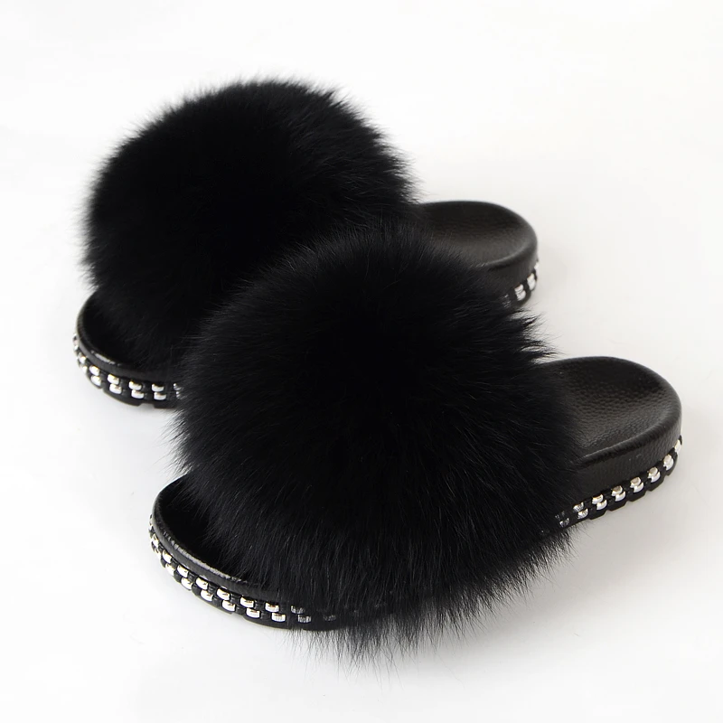 

Fur Flip Flops Ladies Luxury Sandals Shoes Fur Slippers Women House Fluffy Slippers Home Female Furry Slides Indoor Summer