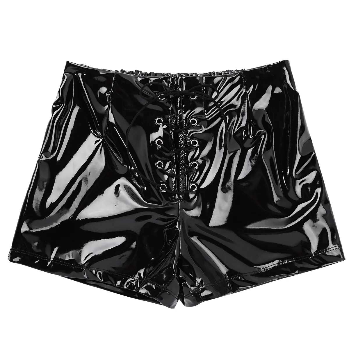 Модные женские черные мокрого вида из искусственной кожи с высокой талией