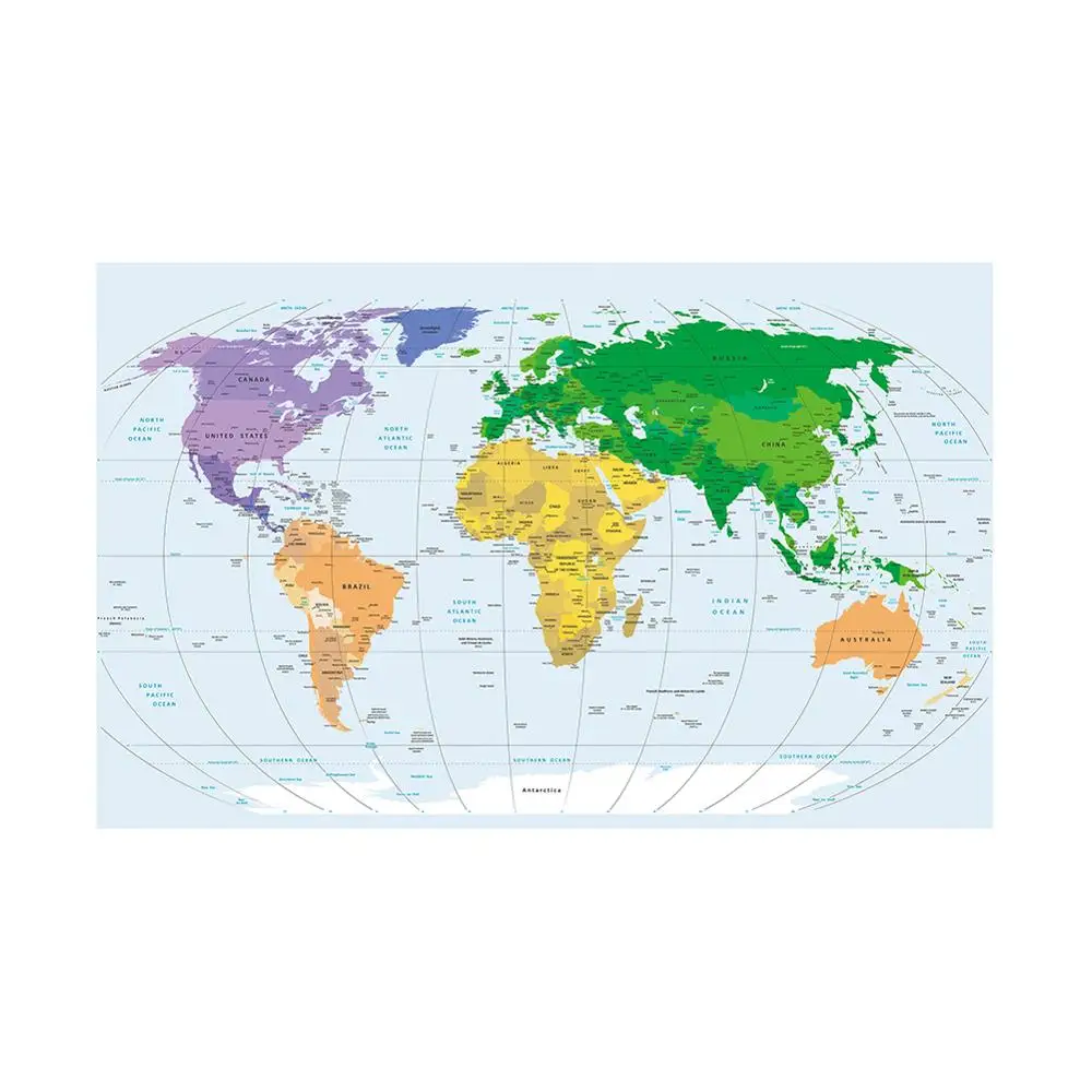 

150x100cm Non-woven World Physical Map Hummer Projection For School Education And Culture