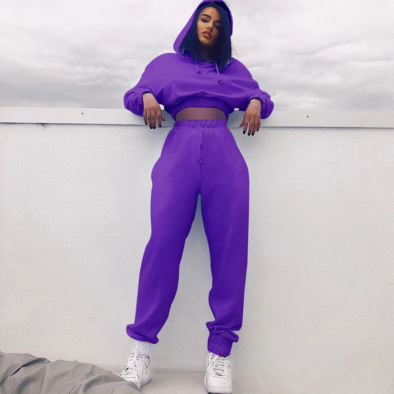 

women's Pants Suits 2020 fashion leisure sports two-piece waist hooded long-sleeved sweater and foot pants suit women cloth
