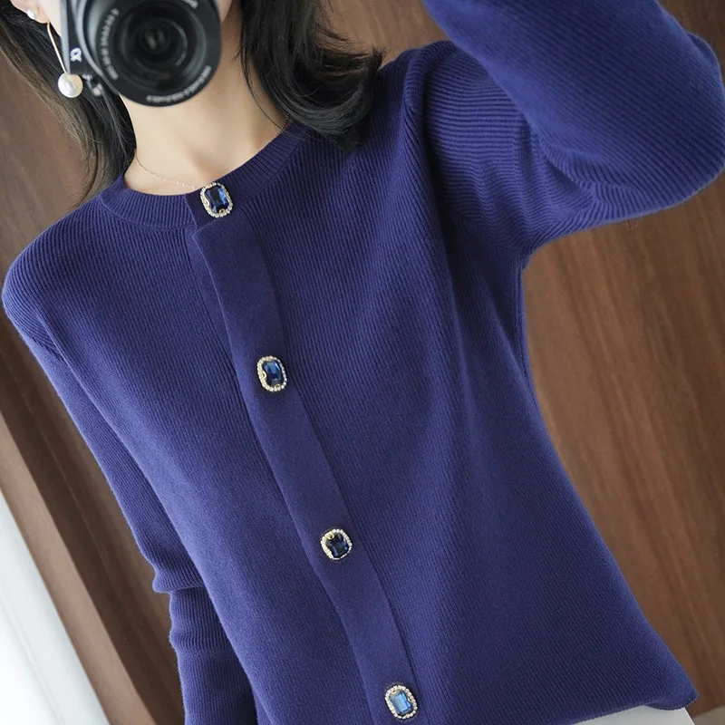 

Autumn Winter Wool Ladies outer Knitted Cardigan Crew Neck jacket 2021 New Loose Sweater Short Cashmere blend Base shirt
