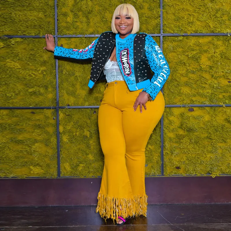 Autumn hot sale rivet leopard print letters stitching street trend motorcycle clothing plus size women's leather clothing