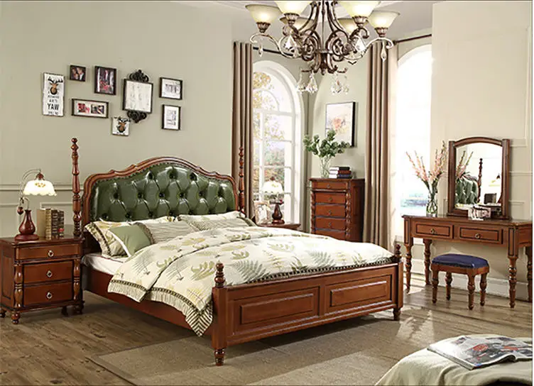 

Europe and America Genuine leather bed solid wooden Soft Bed Bedroom Furniture cama muebles de dormitorio / camas quarto 1.8*2 m