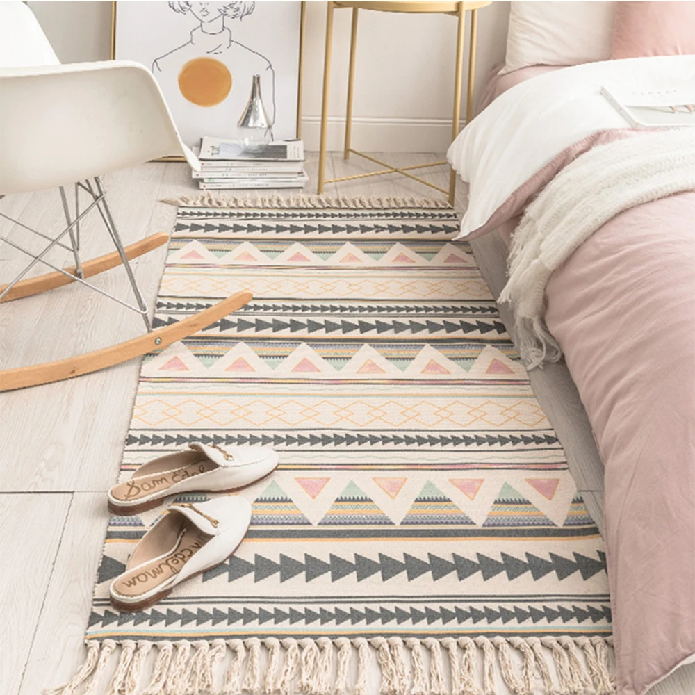 

Cotton and linen woven carpet tassel floor mat door bedroom tapestry decorative blanket tea living room rug area rug home Decor
