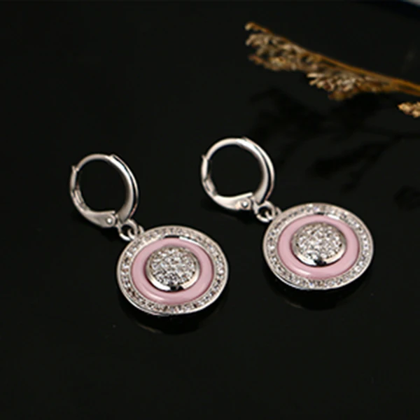 Pink Silver Модные, уникальные, изысканные, резные, полые, 585 розовое золото, Круглый, белый, керамический, серьги для женщин, свадебные, вечерние, изысканные, трендовые ювелирные изделия - Окраска металла: Pink Silver