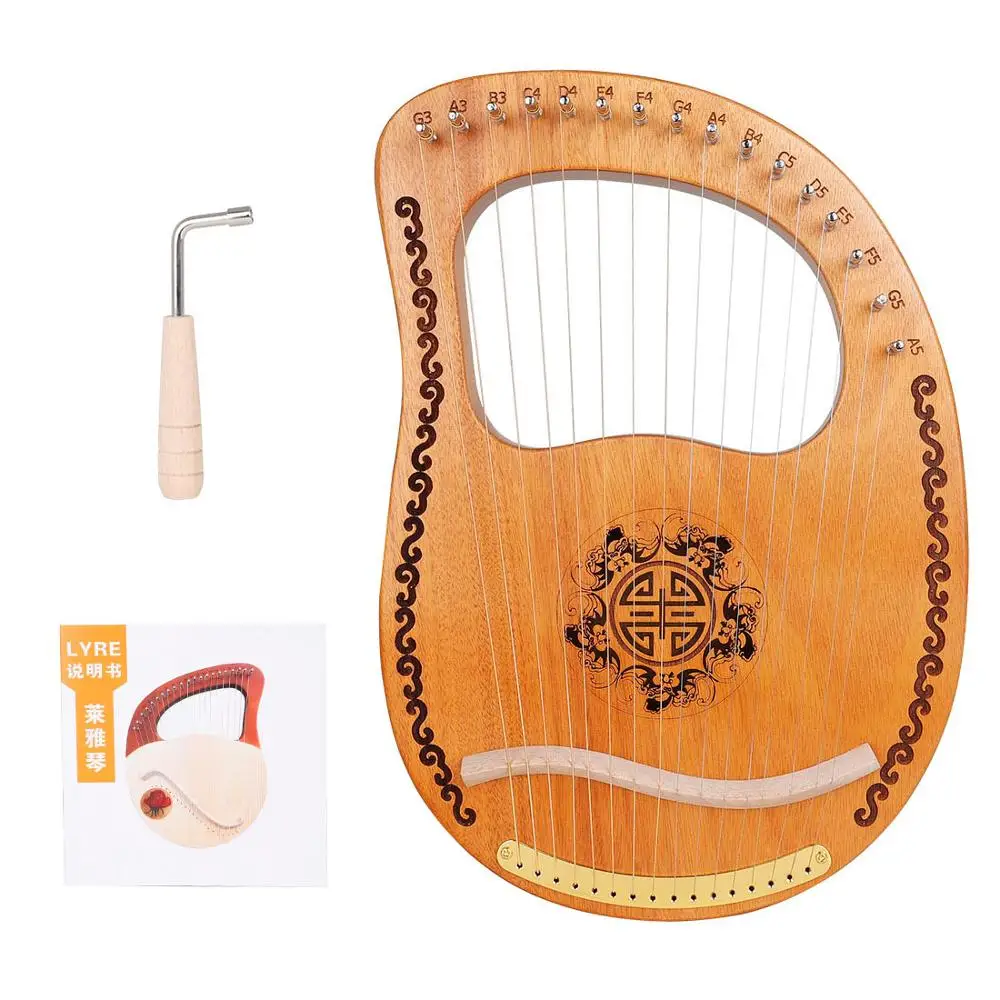 16 Strings Wooden Mahogany Lyre Harp Musical Instrument Stringed with Tuning Tool for Beginner | Спорт и развлечения