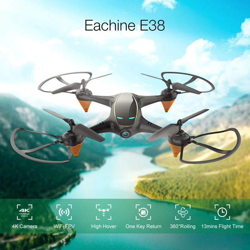Радиоуправляемый квадрокоптер E38 портативный с Wi Fi FPV и двойной камерой 480P