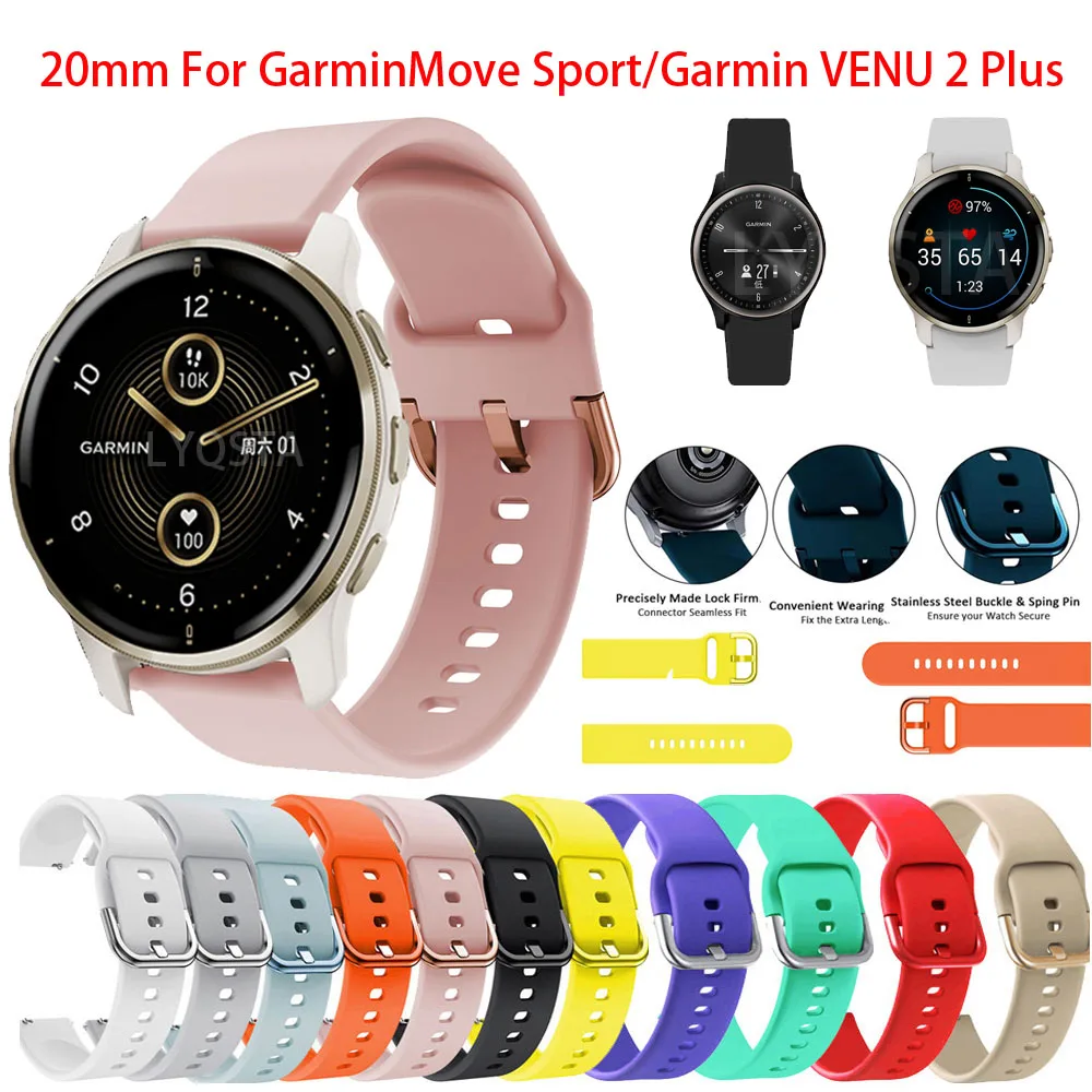

20mm Official Silicone Band For GarminMove Sport Strap Watchband For Garmin VENU 2 Plus Wristband Replacement Bracelet Band