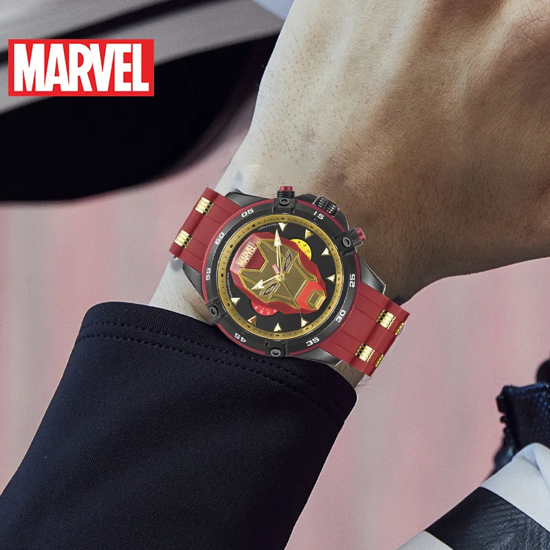 Мужские часы MARVEL красного и черного цвета, роскошные брендовые оригинальные часы disney, водонепроницаемые мужские часы с Железным человеком, Повседневные Спортивные кварцевые мужские часы