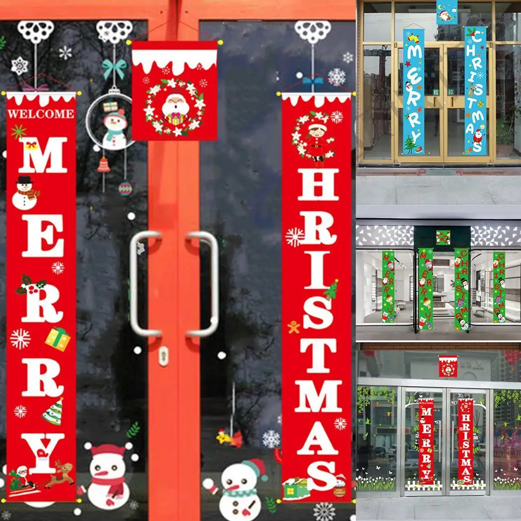 Christmas Banner Front Door Welcome Hanging Sign Red/Green/Blue Festival Party Set of (3Pcs) Decor | Дом и сад