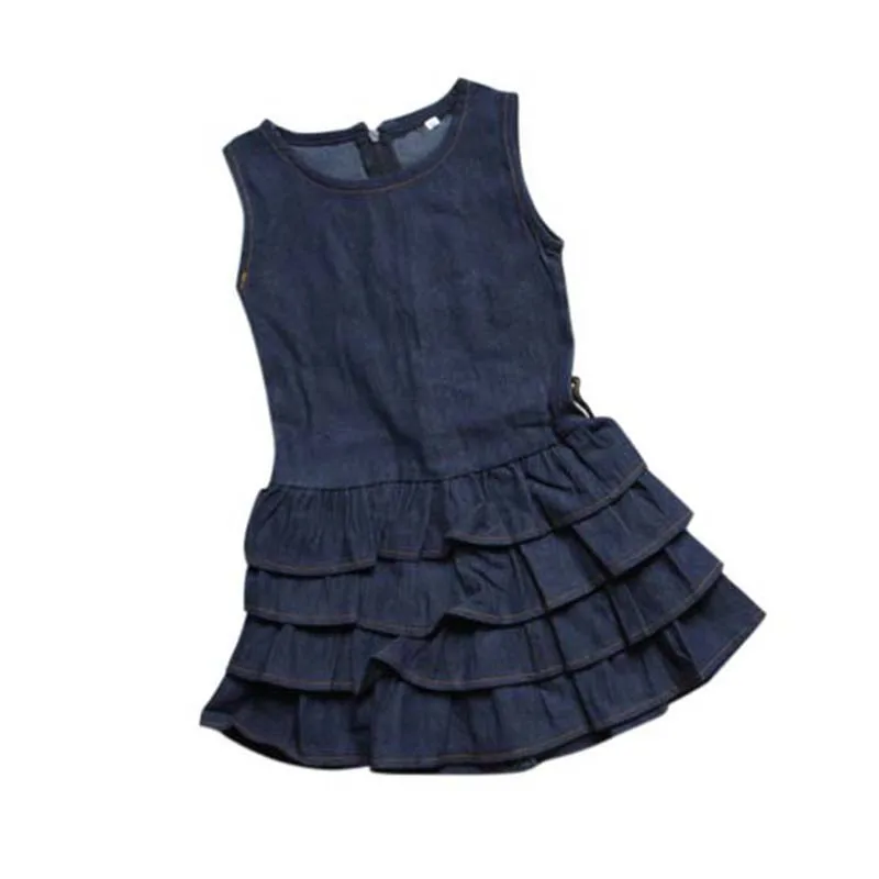 

Teens Children Girls Navy Style Retro Denim Dress Summer Dresses Sleeveless Skirt Jacket Belt Three-piece Set Kids Clothing