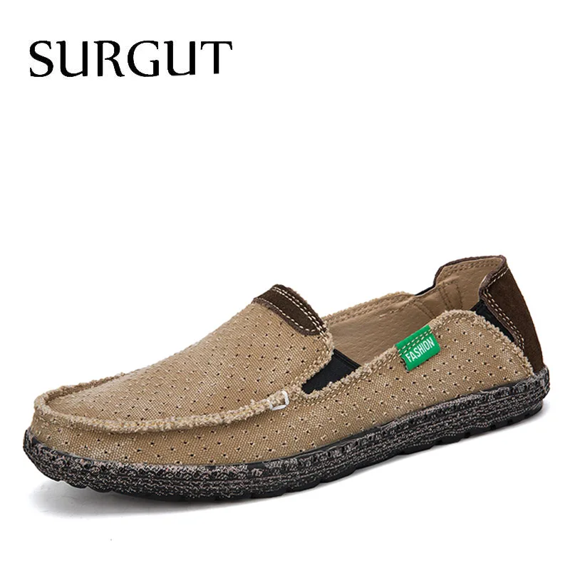 04 Khaki SURGUT/Новинка; модная мужская обувь для вождения на все сезоны; лоферы; эспадрильи; дышащая мужская повседневная парусиновая обувь на плоской подошве; размеры 39-47 - Color: 04 Khaki