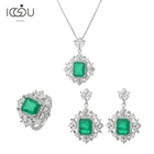 Набор украшений IOGOU, классические элегантные серьги-подвески квадратной огранки с зеленым изумрудом, кольцо подвесное ожерелье уникальный, регулируемые ювелирные наборы