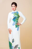 tailored aodai vietnam clothing cheongsam aodai dress two-piece cheongsam cultivate morality hand-painted leaves butterfly