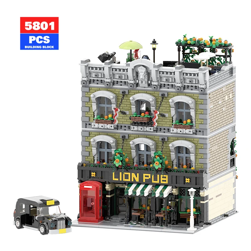 

MOC Creative Expert City Architecture Lion Pub Building Module Building Blocks Set Collection Toys for Children Holiday Gift