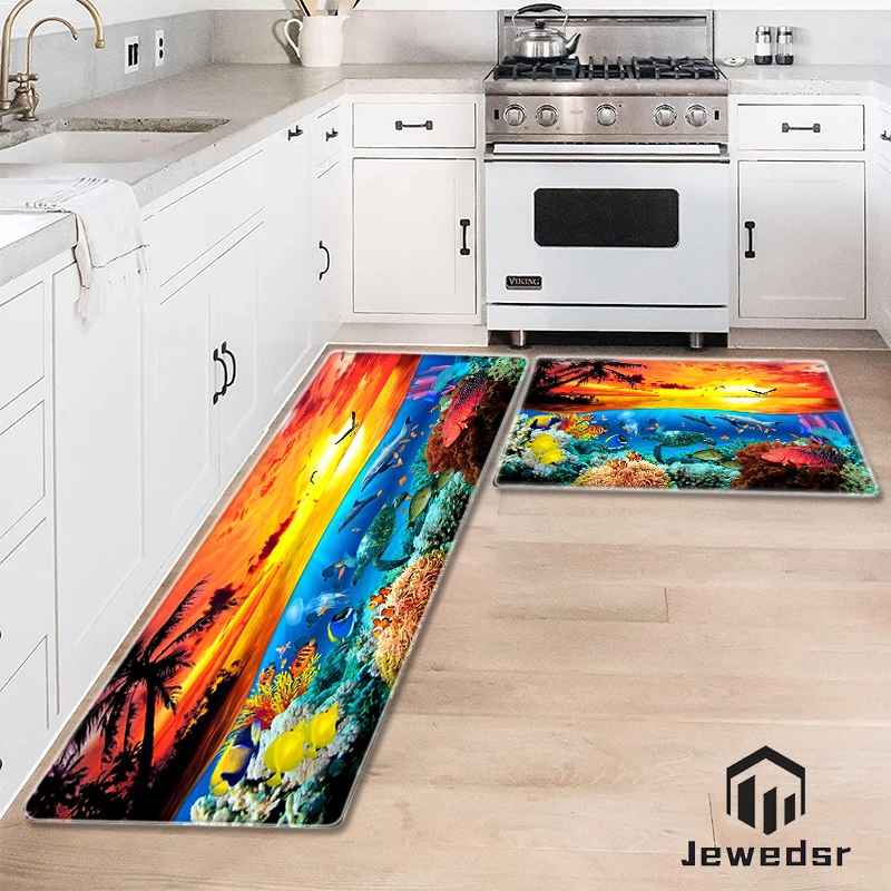 

Kitchen Carpet Ocean Animal Underwater World Non-slip Mat for Doorway Hallway Mats Floor Carpets Lounge Rug Outdoor Doormat Bath