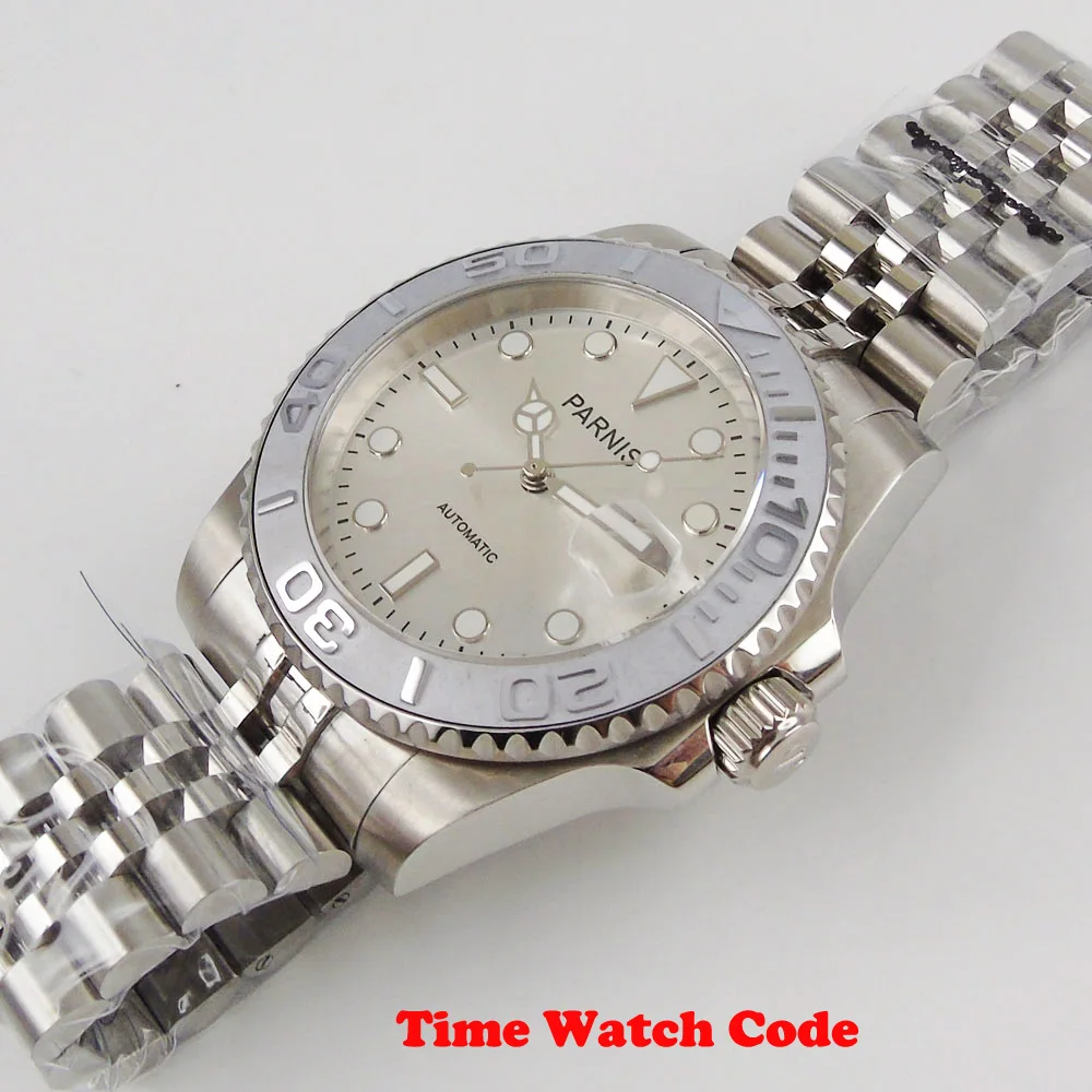 Мужские автоматические наручные часы PARNIS 40 мм серебристый циферблат сапфировый