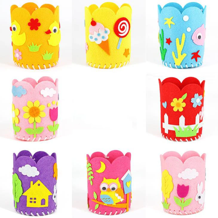 

5 Pcs/set Cute Kids DIY Non-woven Fabric Pencil Holders Educational Toys for Children Handwork Pen Container Arts Crafts Toys